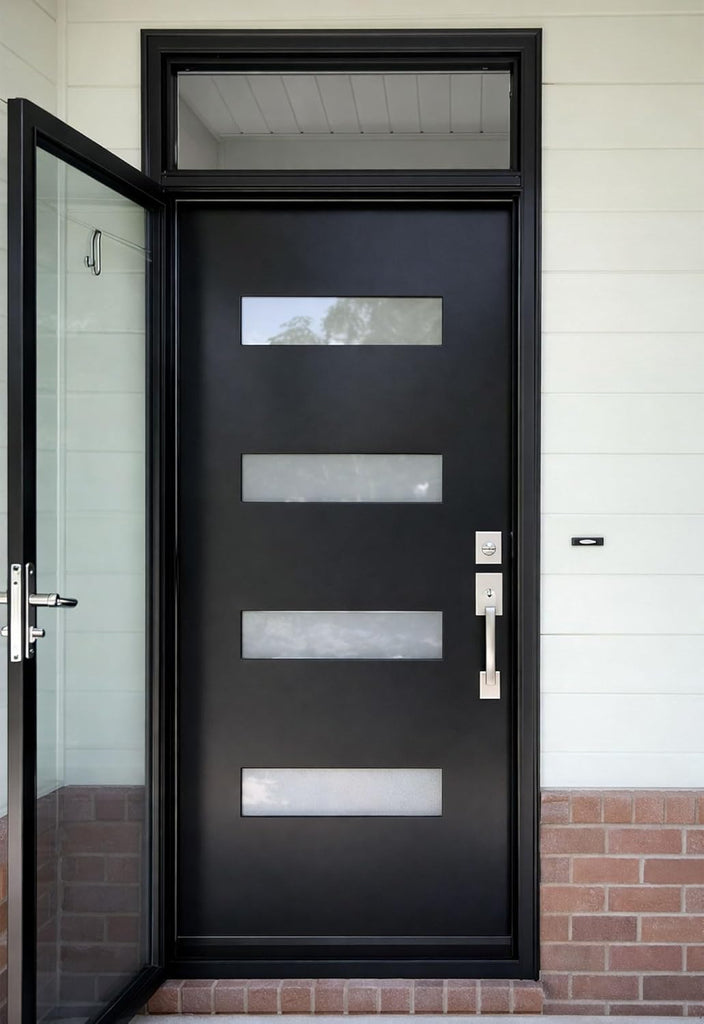 36 x 80 Fiberglass Entry Door with Brickmould, Frosted Glass - Contemporary Style for Home's Front Entrance, Left Hand