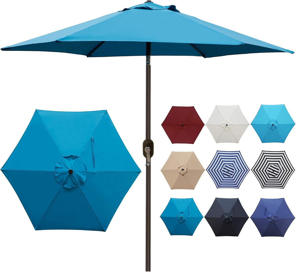 7.5 ft Patio Umbrella, Yard Umbrella, Outdoor Market Umbrella with Push Button Tilt Crank (Cerulean)