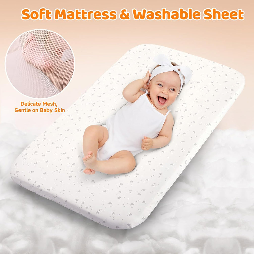 3-in-1 Baby Bassinet, Rocking Baby Bassinets Bedside Sleeper, Adjustable Portable Crib for Newborn Infant with Wheels