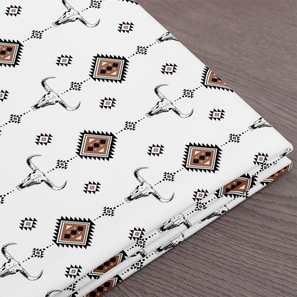 Western Fabric by The Yard, Bull Skull Polyester Fabrics, Southwest Decor Quilting Supplies for Sewing, Geometric Tribal
