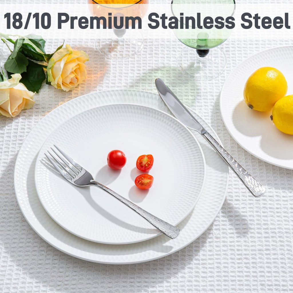 Hammered Silverware Set, 30-Piece Flatware Set
