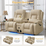 Power Loveseat Recliner Sofa with Flip-Up Backrest Console, Bluetooth Speakers, Drawer, AC Outlet, LED Light