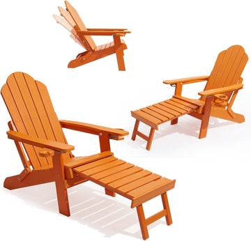 Ergonomic Adjustable Adirondack Chair with Ottoman Set of 2,Folding Adirondack Chair with 2 Cup Holder