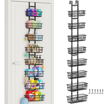 8 Tier Over The Door Organizer, Adjustable Hanging Door Organizer with 8 Wire Baskets 6 Hooks, Behind The Door