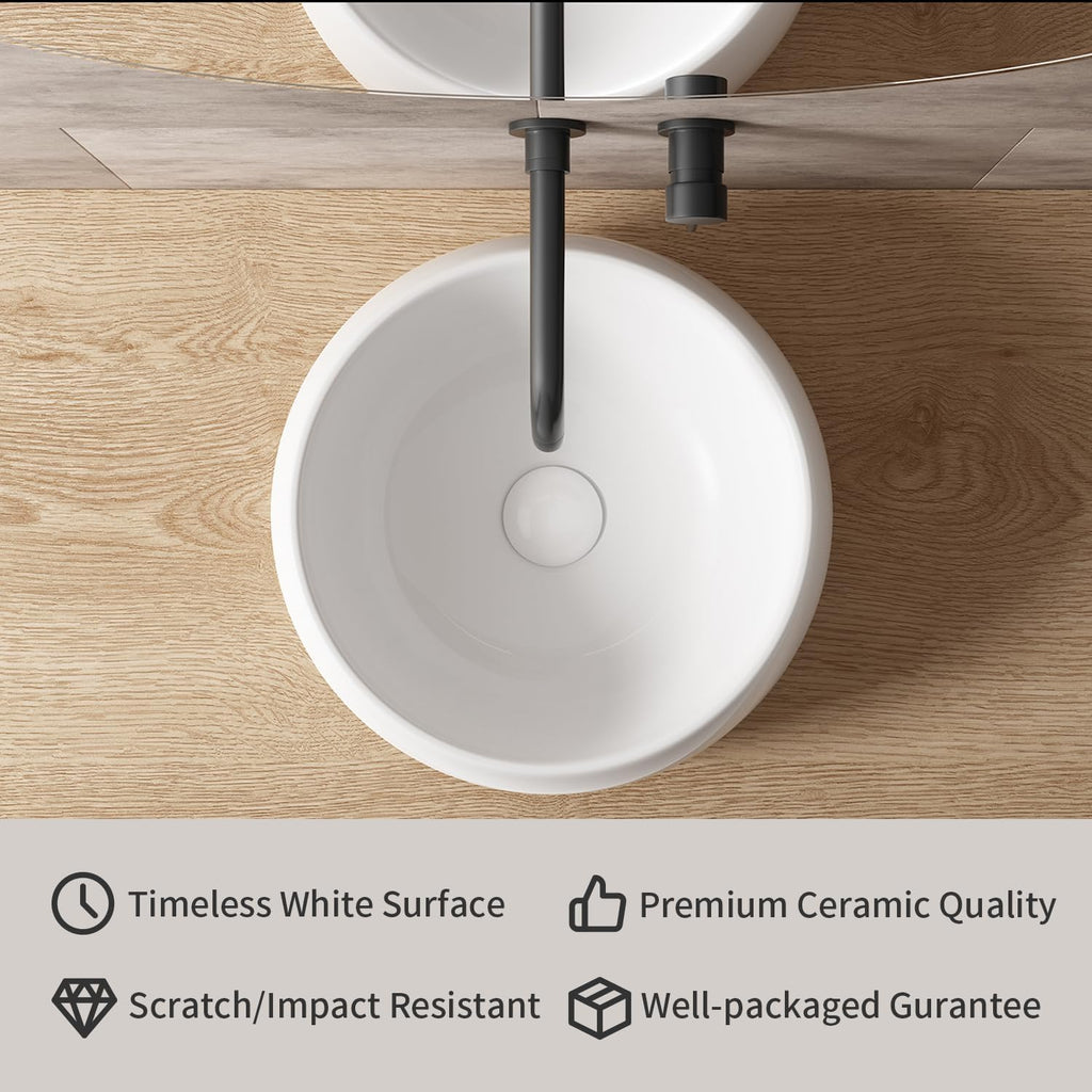 Vessel Sinks for Bathrooms, OCEALAGOON 16 Inch Round Bathroom Vessel Sink