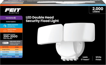 Electric LED Motion Sensor Flood Light, 2000 Lumens Dual-Head Security Light, 5CCT (2700K-6500K), Dusk to Dawn