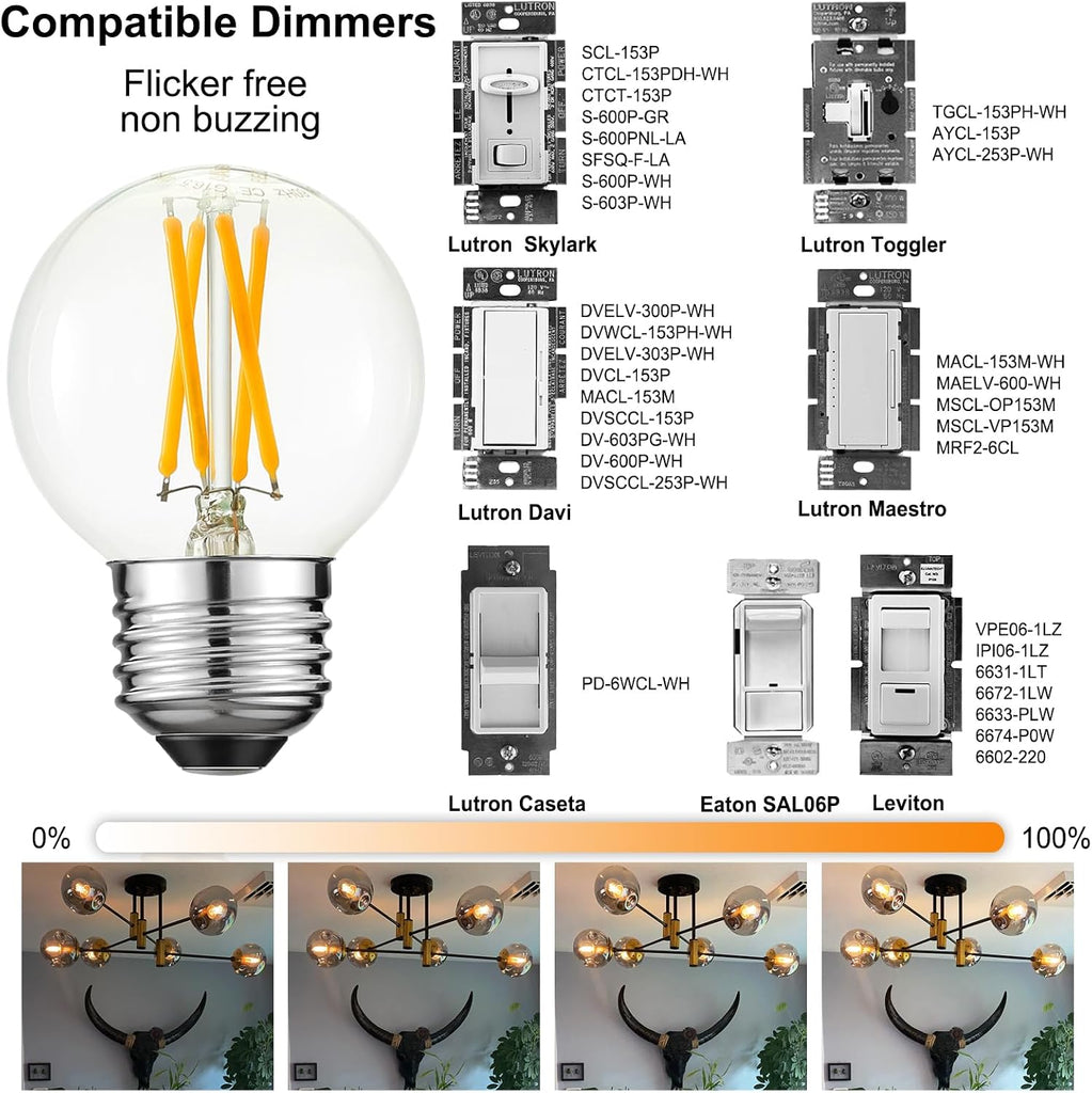 G16.5 Light Bulb LED,4W E26 LED Bulb dimmable Equivalent E26 40 watt Light Bulb,Warm White 2700K,400lm,CRI85+,AC120V (Pack Of 6)