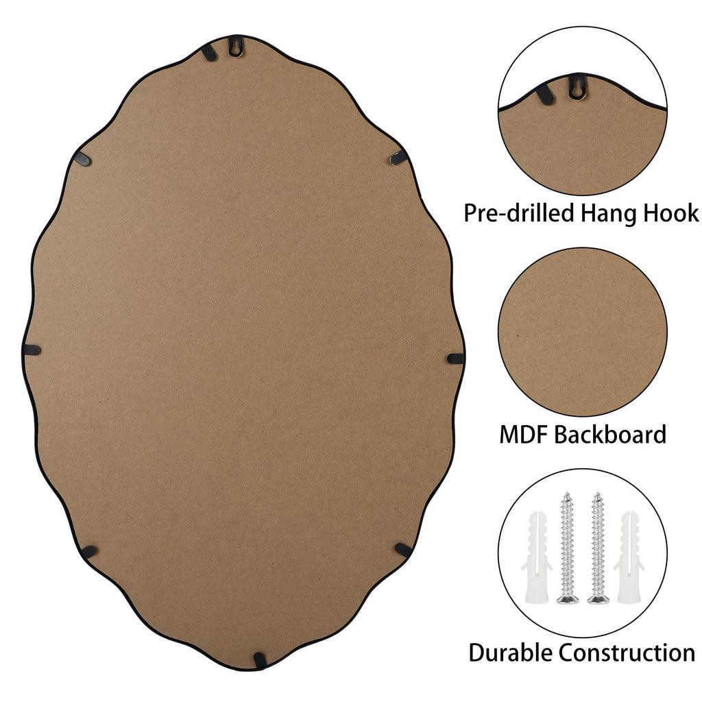 Oval Bathroom Mirror Wall Mounted Large Decorative Wall Mirror, or Entryway - Vintage Sunburst Design with Beveled