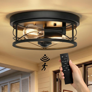 Motion Sensor Outdoor Ceiling Light, 2-Light Flush Mount Black Porch Light