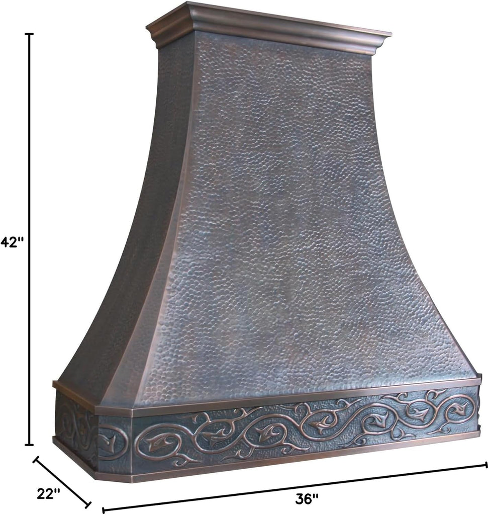 42 Inch Copper Island Mount Range Hood 610 CFM LED Lights Dishwasher-Safe Baffle Filters