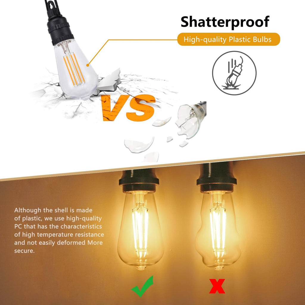ST58/ST19 Vintage LED Edison Bulbs 60W Equivalent, Warm White 2700K, Dimmable 6W Edison Light Bulbs, 800LM, E26