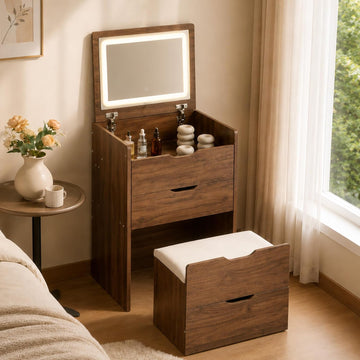 Small Vanity with Mirror and Lights for Small Space, 3-in-1 Compact Makeup Vanity Desk with Storage, Flip Top Vanity