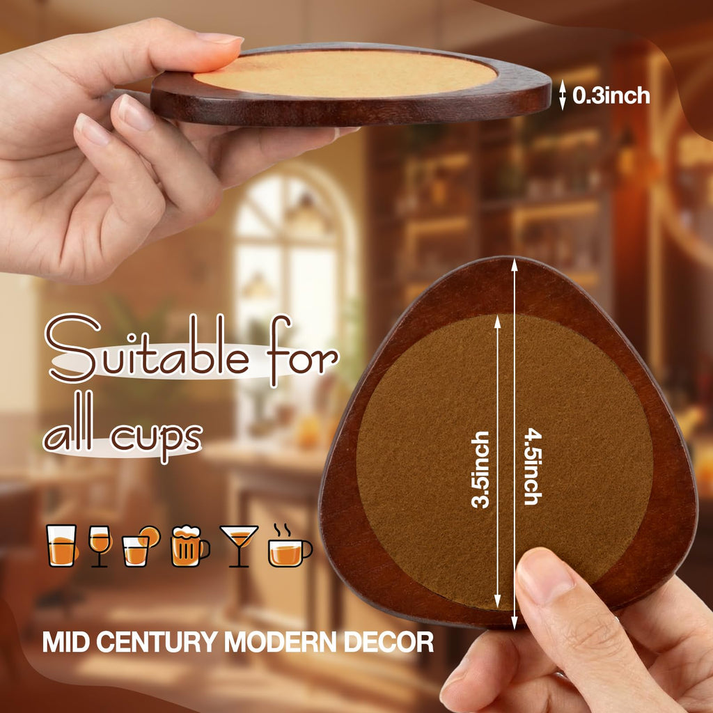 6 Pcs Mid Century Modern Coasters Wood Absorbent Coaster, Brown