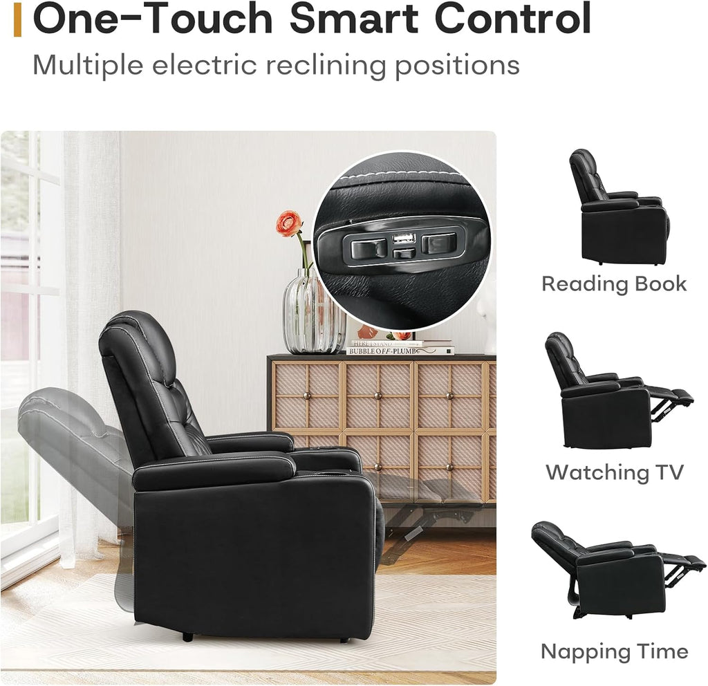 ANJ Power Recliner Chair with USB Port, Electric PU Leather Home Theater Seating for Living Room