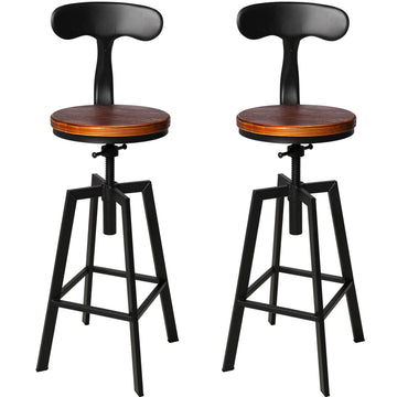 Set of 2 Industrial Bar Stools with Backrest Swivel Wooden Seat Height Adjustable 25-32inchKitchen Island Stool