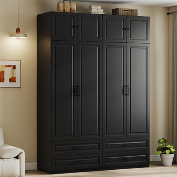 Black Armoire Wardrobe Closet with 4 Drawers: 89" H x 63" W