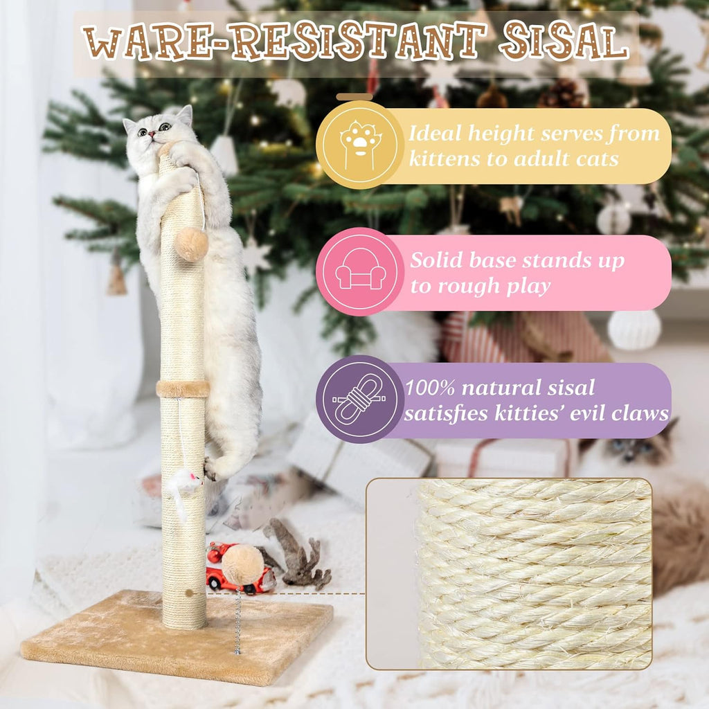 32" Tall Cat Scratching Posts for Indoor Cats, 3-in-1 Vertical Cat Scratching Post with Plush Toys