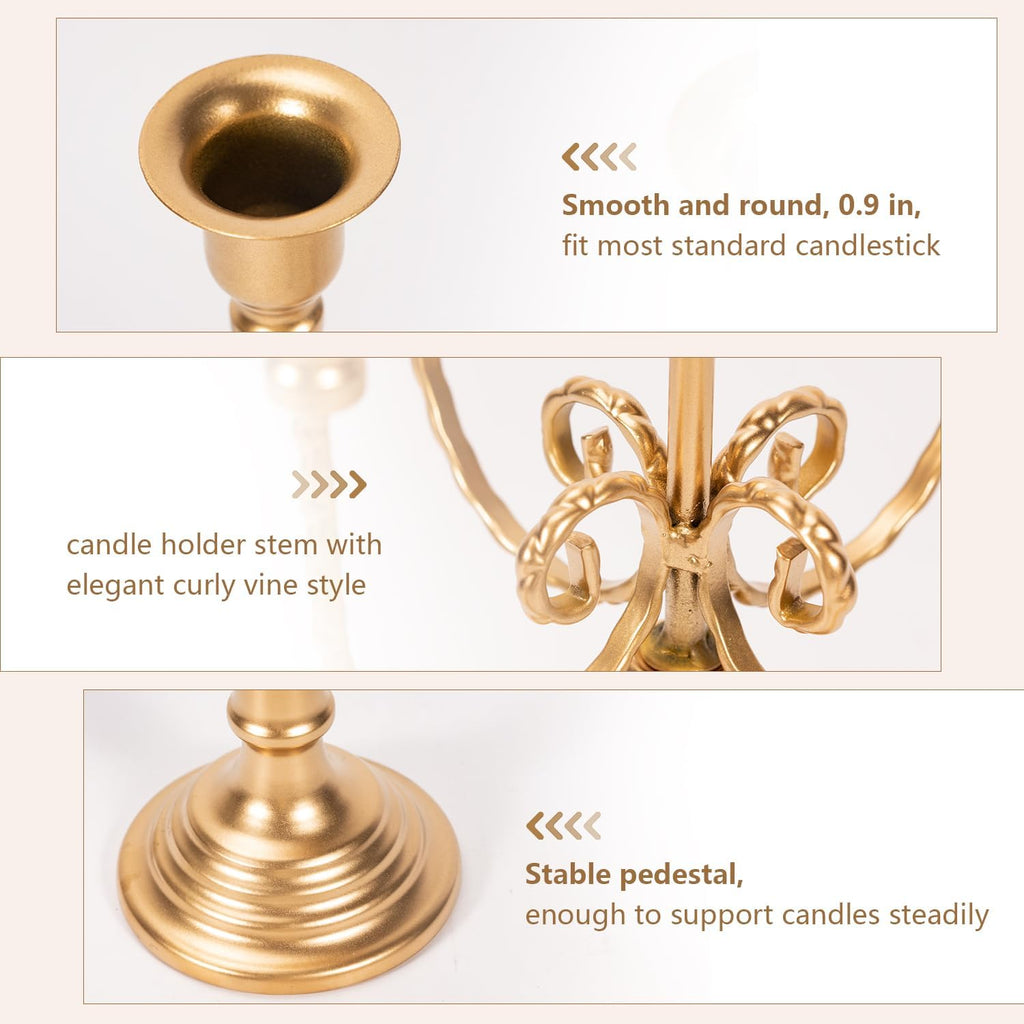 Metal Candelabra Gold Candle Stand 11.8” Tall, 5-Candle Candlestick Holder for Taper Candles, Candle Holder Party