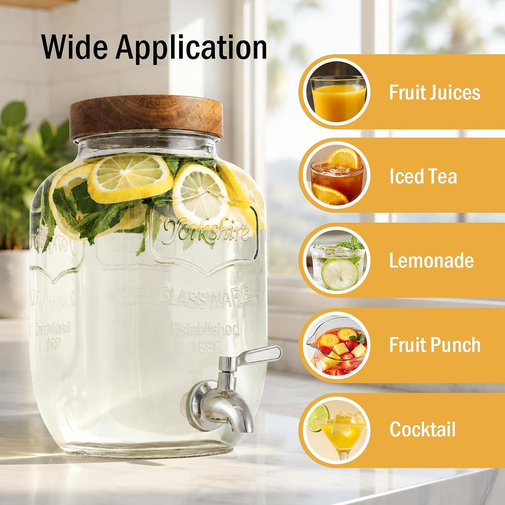Gallon Glass Drink Dispenser for Parties with Stand - Set of 2