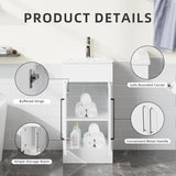 16-Inch Freestanding Bathroom Vanity with Sink – Modern Small-Space Cabinet with White Drop-In Sink and Double Doors