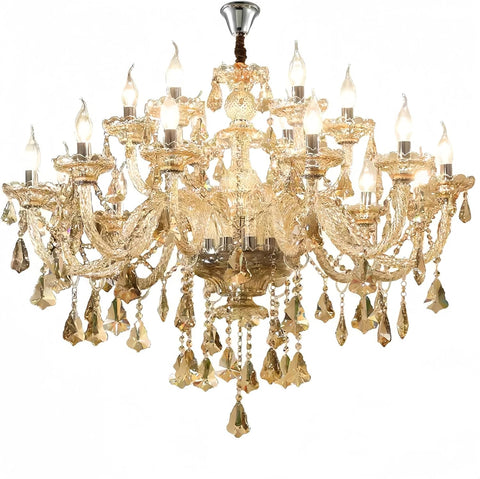 18 Lights Cognac K9 Crystal Chandelier, E12 Bulbs Crystal Ceiling Light Fixture, Luxury Crystal Lamp for Dining Room, Hotels, Living Room, Easy to Install (18-Light) A110-B0D7HTSGMN