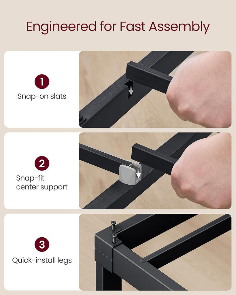 Full Metal Bed Frame 14 Inches Tall, 1100 lb Weight Capacity, No Box Spring Needed, with Under-Bed Storage