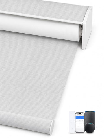 Motorized Smart Roller Shades, 100% Blackout Safari White