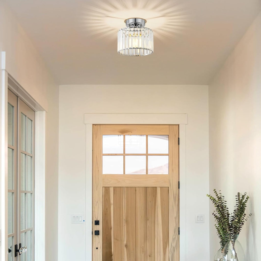 Crystal Chrome Semi Flush Ceiling Light 8.66 Inch | Modern Metal Close To Ceiling Light Fixture Bedroom Kitchen