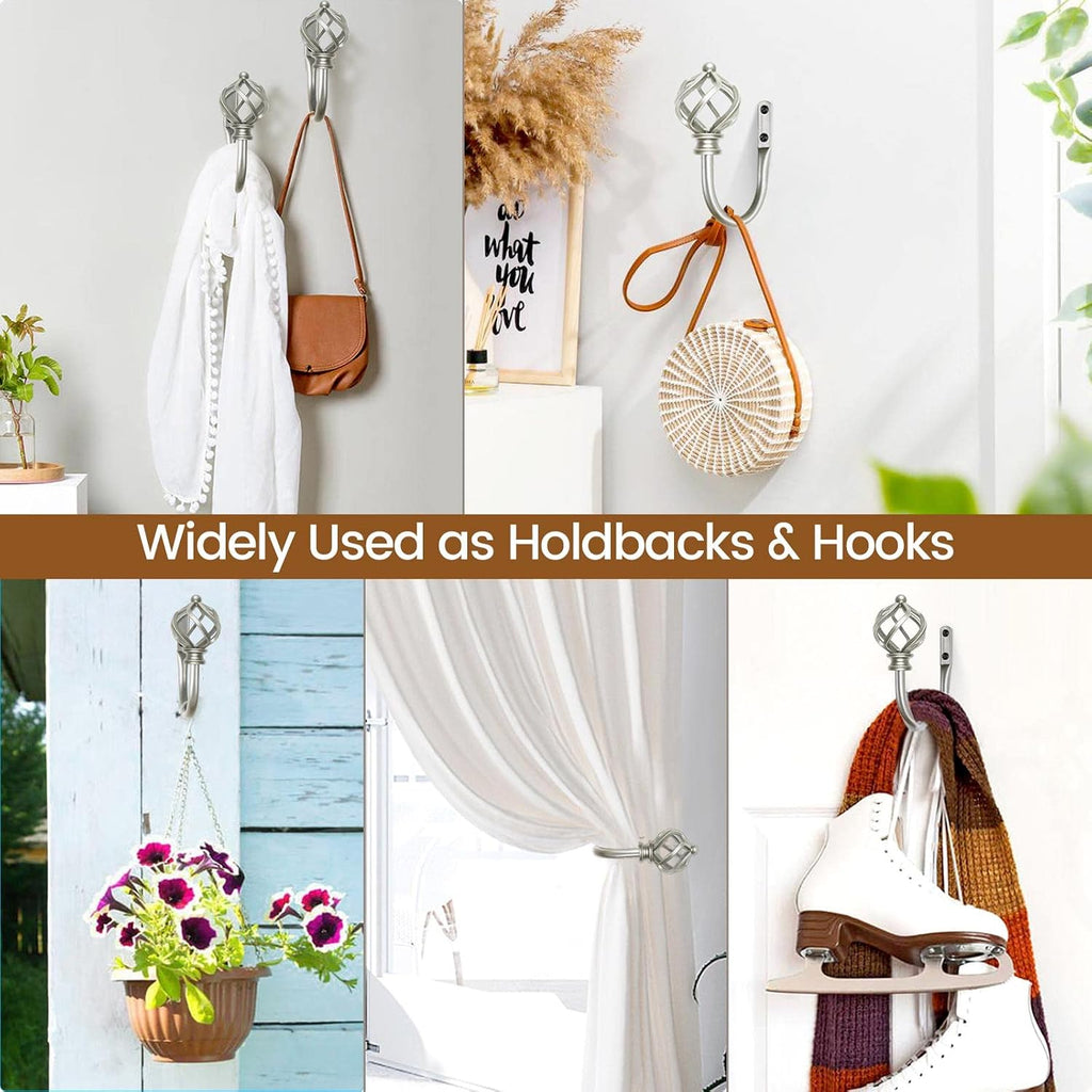 Decorative Curtain Drapery Holdbacks for Wall, Antique Silver Curtain Tiebacks Holders with Screws Wall Mounted for