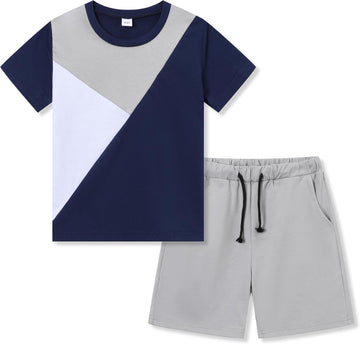 Boy Clothes Colorblock Top + Drawstring Waist Shorts 2 Pieces Kid Summer Outfits Set