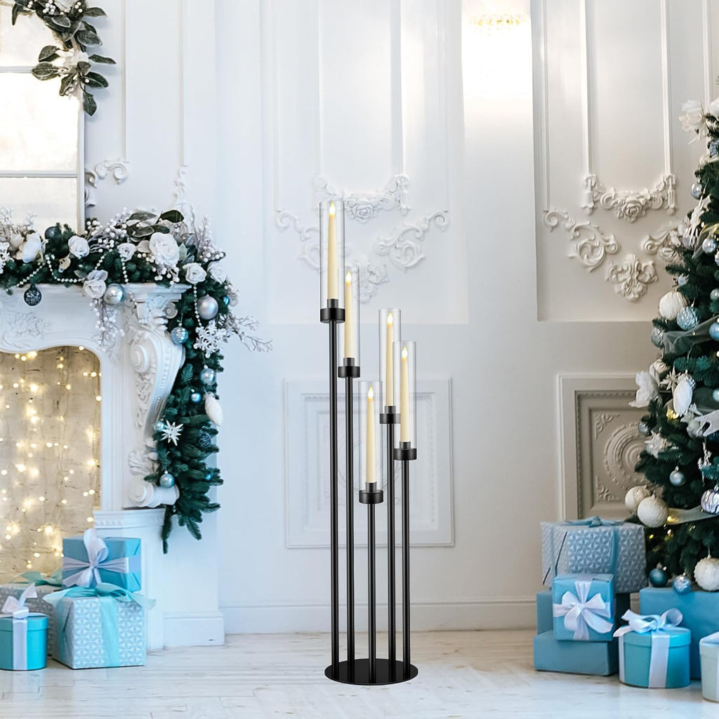 5 Arm Candelabra Centerpieces for Tables 42.5'' Tall Floor Candle Holder Metal Candlestick Stand with Acrylic