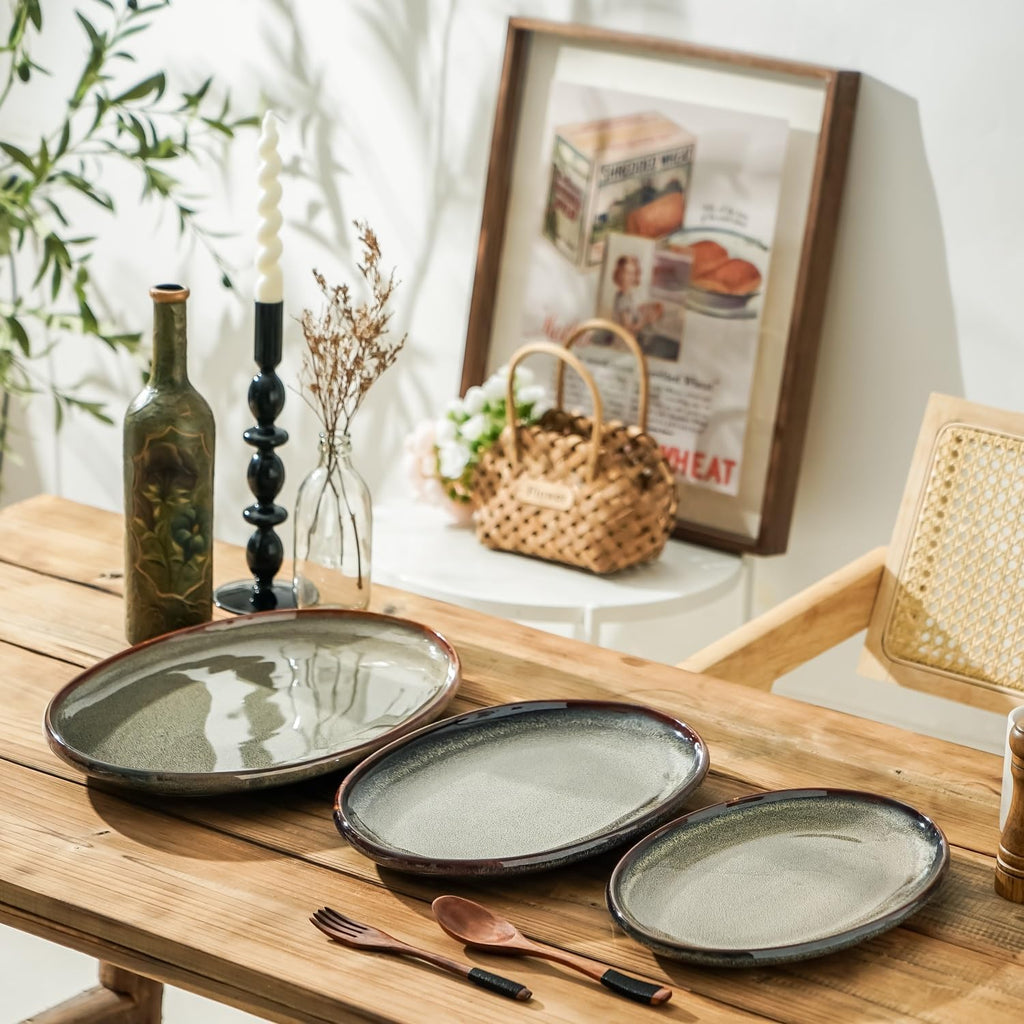 Ceramic Large Serving Platters- Set of 3 Oval Platters for Entertaining. Modern Kitchen Dishes for Dinner, Fruit
