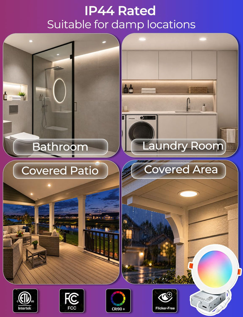 LED Reccessed Downlights, Color Changing, 4 Inch, Recessed Ceiling Lights (6 Packs)