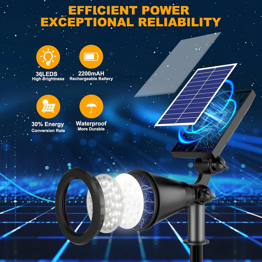 Solar Spot Lights Outdoor, 36 LEDs 1000LM Adjustable Solar Lights Outdoor Waterproof, 2-in-1 Solar Powered Spotlights