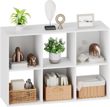 6 Cube Storage Organizer - Open Cube Bookshelf with 3 Removable Back Panels, Display Storage Bookcase, Entrance Hall