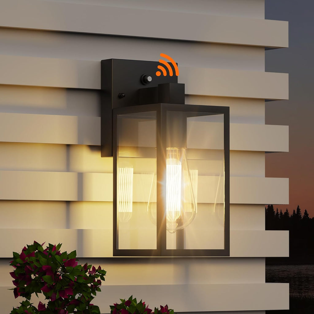 Dusk to Dawn Outdoor Lighting Fixtures, Exterior Front Porch Light, Black Sensor Wall Sconce Lamp