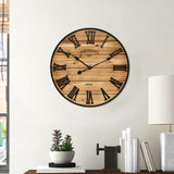 24 Inch Farmhouse Wall Clock - Antique Rustic Wood Finish, Silent Battery-Operated Timepiece with Stylish Decor