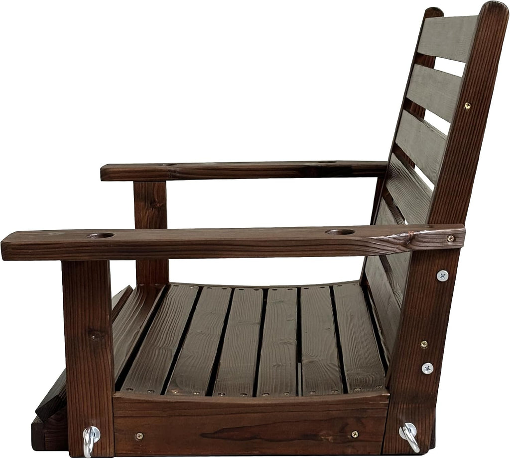 Wooden Porch Swing, Ergonomic Seat, Bench Swing with Hanging Chains and 7mm Springs, Heavy Duty 880 LBS, for Outdoor