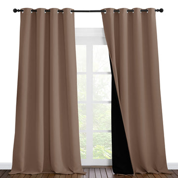 Extra Long Truly Blackout Drapes for Hall and Villa, 100% Blackout Window Curtain Panels with Black Lined for Night