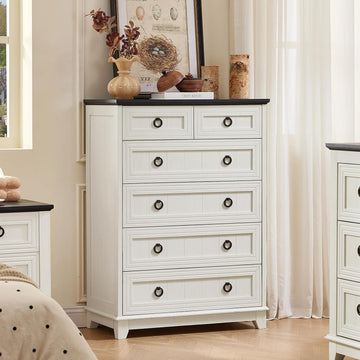 Farmhouse 6 Drawer Dresser , 41" Tall Small Dressers & Chest of Drawers, Rustic Wood Dresser with Metal Handle