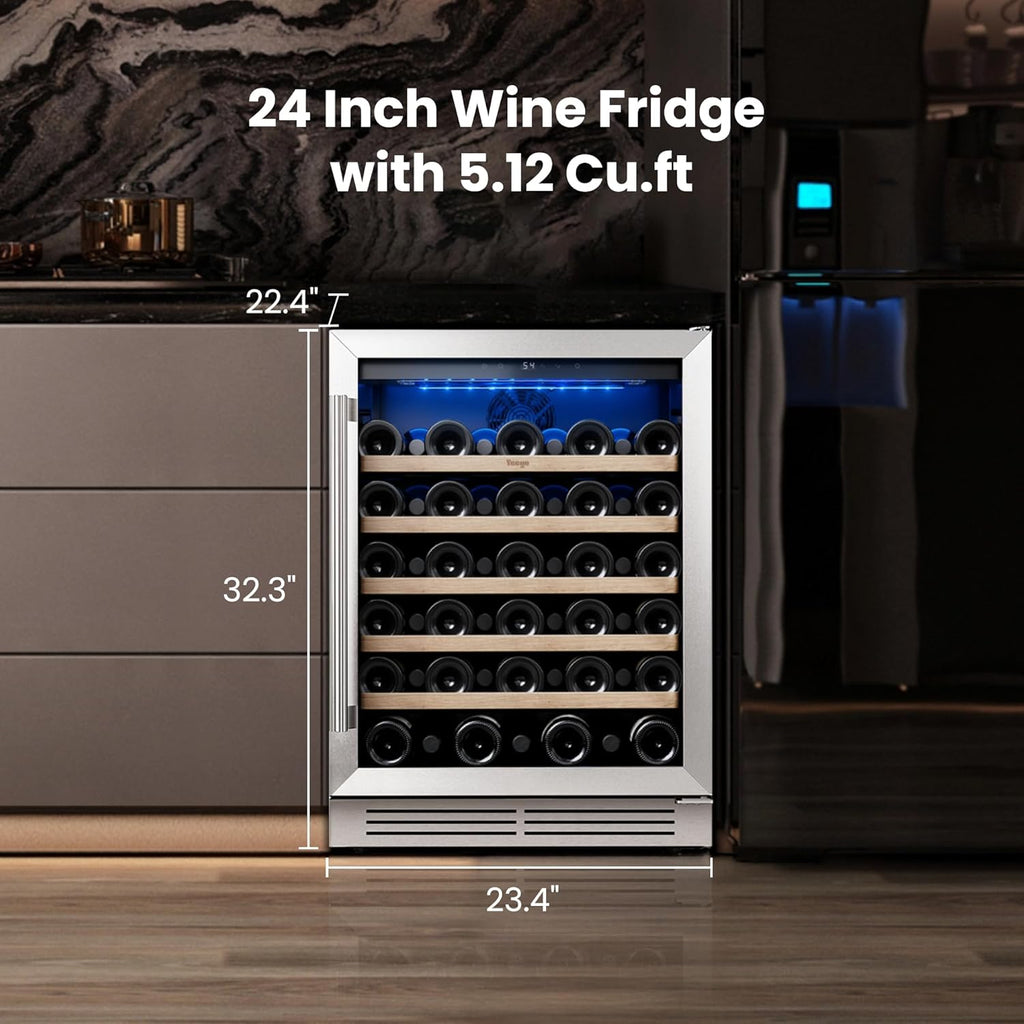 Wine Fridge Cooler - 24 Inch Wine Fridge Hold 52 Bottles, 40-65°F Wine Refrigera