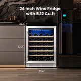 Wine Fridge Cooler - 24 Inch Wine Fridge Hold 52 Bottles, 40-65°F Wine Refrigera