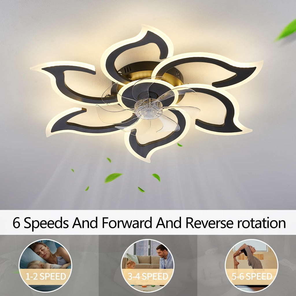 35" Black Modern Ceiling Fan with Light Remote Control, 3 Light Color 6 Speeds Samll Low Profile Ceiling Fan