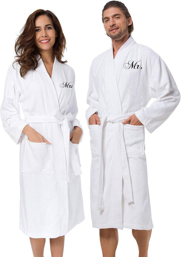 2Pcs His and Hers Terry Cloth Robes for Couples, Mr and Mrs Hooded Matching Robe Set, Wedding Engagement Gifts