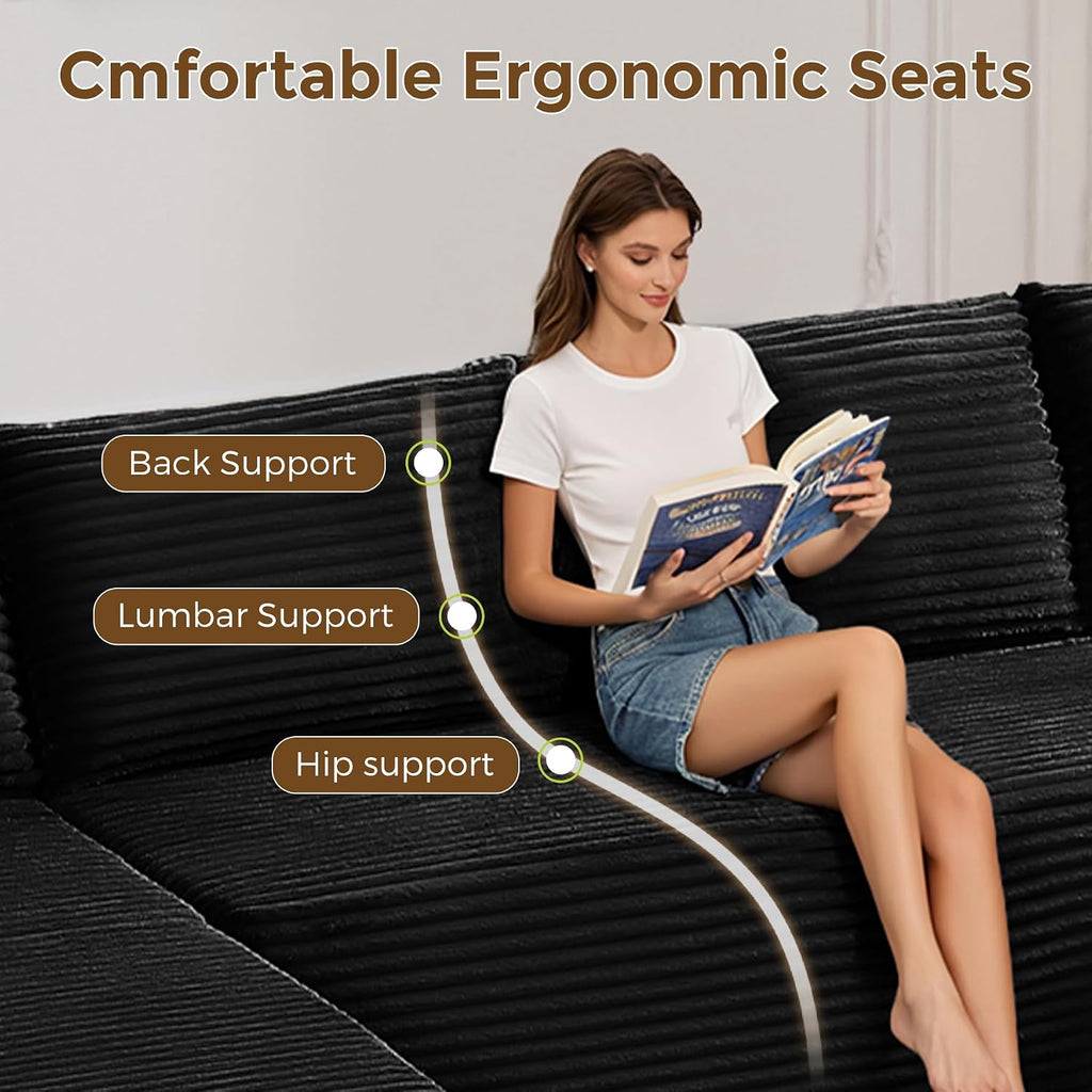 133" Oversized Cloud Boneless Sofa Couch with Chaise, Modern Corduroy U Shaped Modular Sectional Sofa with Deep Seat