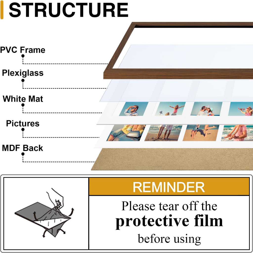 4 4x6 Picture frames Collage Wall Decor with Mat, Brown