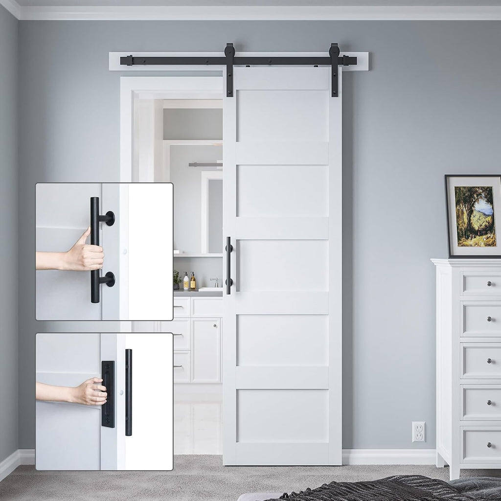 28in x 84in Sliding Barn Door with 5ft Barn Door Hardware Kit & Handle, Pre-Drilled Holes Easy Assem
