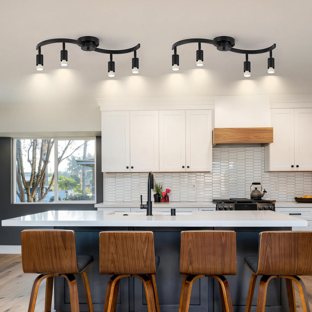 4 Light Track Lighting Fixtures,Kitchen Lighting Fixtures Ceiling with Rotatable Light Head,Black Ceiling Spotlight