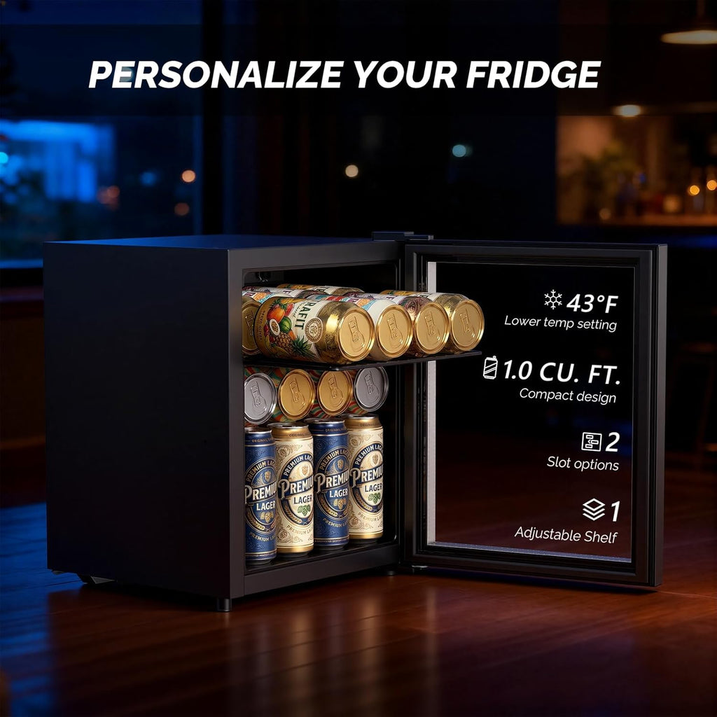 28 Can Beverage Cooler Refrigerator, Mini Cooler with Removable Shelves, 43