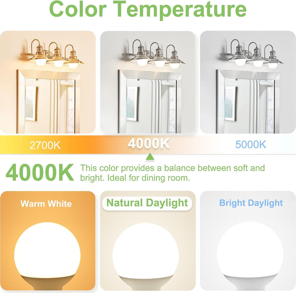 G25 LED Globe Light Bulbs, 5W Vanity Light Bulb (60W Equivalent),Daylight 4000K,Non-dimmable Makeup Mirror Lights for Bedroom,Led Bathroom Light Bulbs,E26 Medium Screw Base,500lm,Pack of 4
